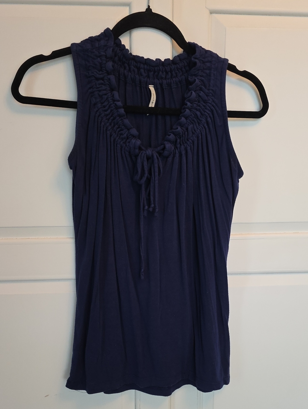 Olivia Moon Navy Smocked Tie-Neck Tank